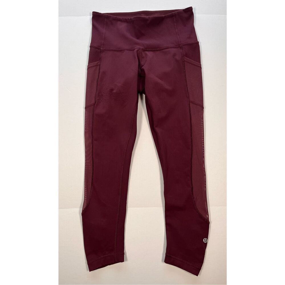Lululemon Ribbed and Mesh Legging Ruched Ankle Side Pockets Size 6 Garnet 23"Inm